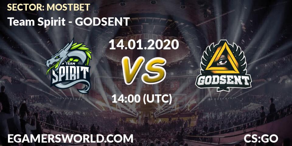 Pronósticos Team Spirit - GODSENT. 14.01.2020 at 14:00. SECTOR: MOSTBET - Counter-Strike (CS2)