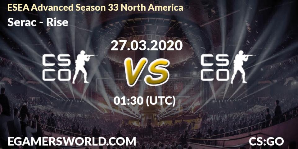 Pronósticos Serac - Rise. 27.03.2020 at 01:40. ESEA Advanced Season 33 North America - Counter-Strike (CS2)