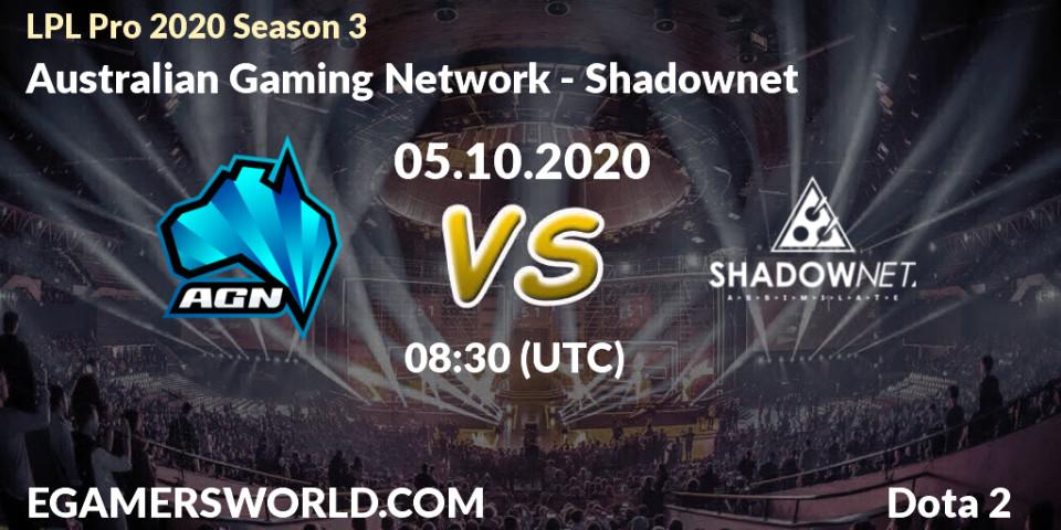 Pronósticos Australian Gaming Network - Shadownet. 05.10.20. LPL Pro 2020 Season 3 - Dota 2