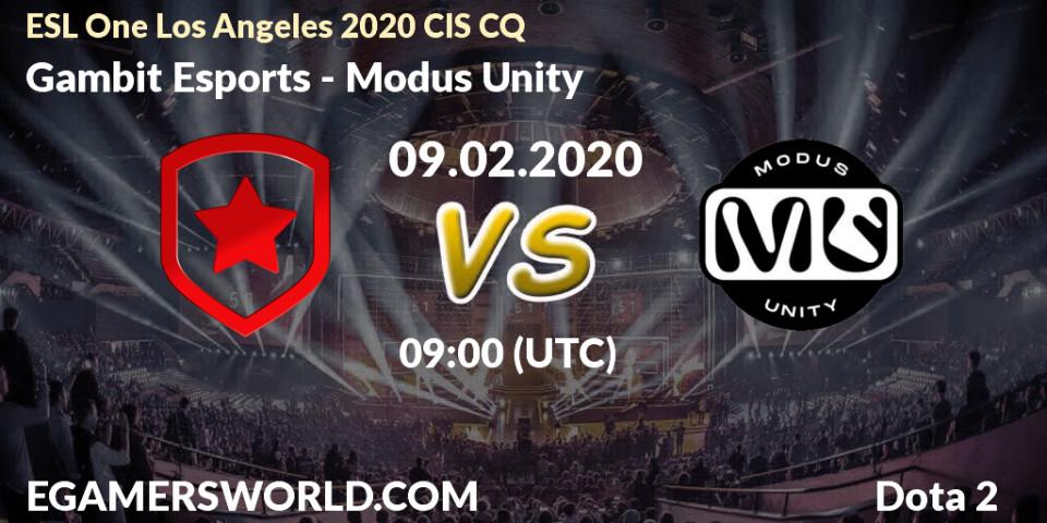 Pronósticos Gambit Esports - Modus Unity. 09.02.20. ESL One Los Angeles 2020 CIS CQ - Dota 2
