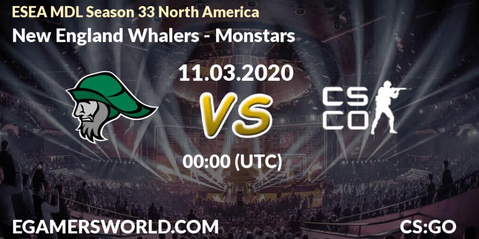 Pronósticos New England Whalers - Monstars. 11.03.20. ESEA MDL Season 33 North America - CS2 (CS:GO)