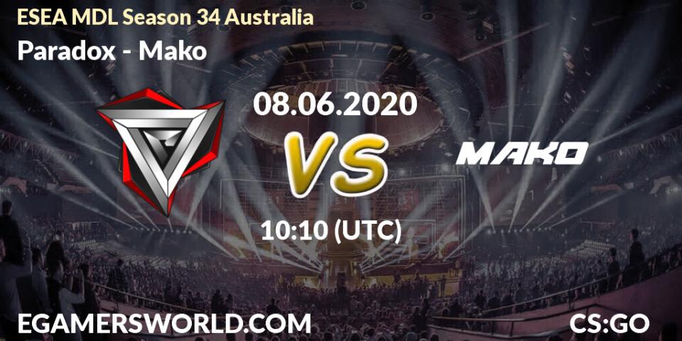 Pronósticos Paradox - Mako. 08.06.2020 at 10:10. ESEA MDL Season 34 Australia - Counter-Strike (CS2)