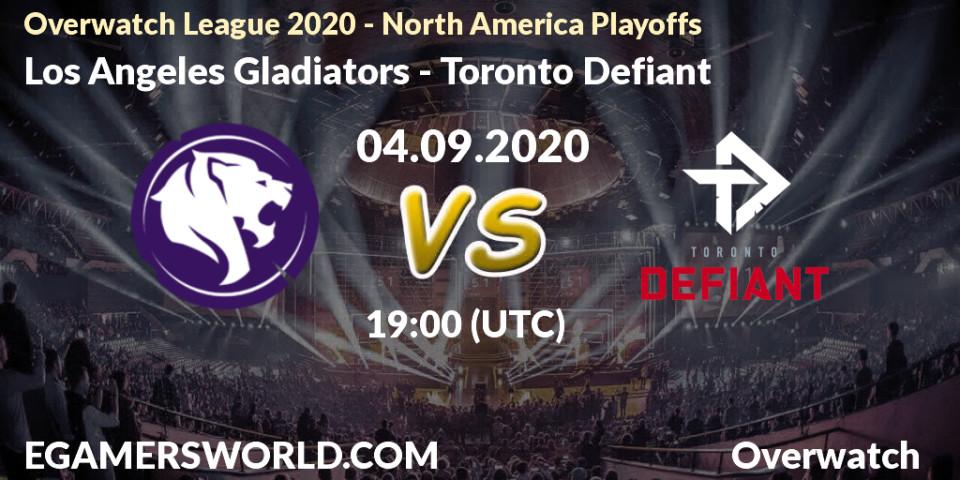 Pronósticos Los Angeles Gladiators - Toronto Defiant. 04.09.2020 at 19:00. Overwatch League 2020 - North America Playoffs - Overwatch