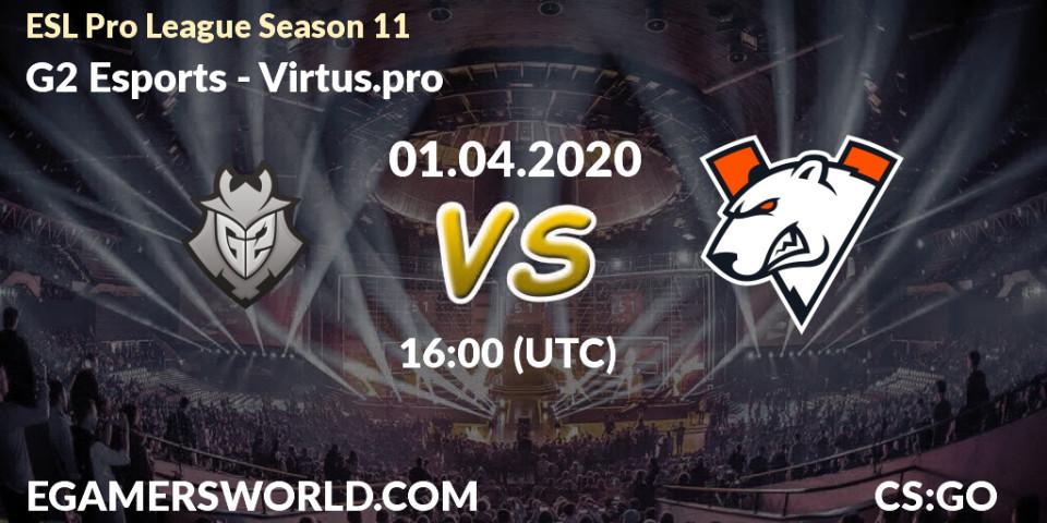 Pronósticos G2 Esports - Virtus.pro. 01.04.2020 at 16:00. ESL Pro League Season 11: Europe - Counter-Strike (CS2)