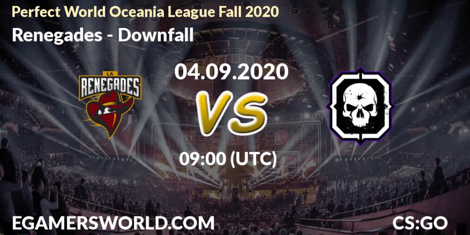 Pronósticos Renegades - Downfall. 04.09.2020 at 09:30. Perfect World Oceania League Fall 2020 - Counter-Strike (CS2)