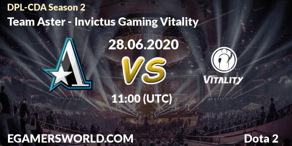 Pronósticos Team Aster - Invictus Gaming Vitality. 28.06.2020 at 11:21. DPL-CDA Professional League Season 2 - Dota 2