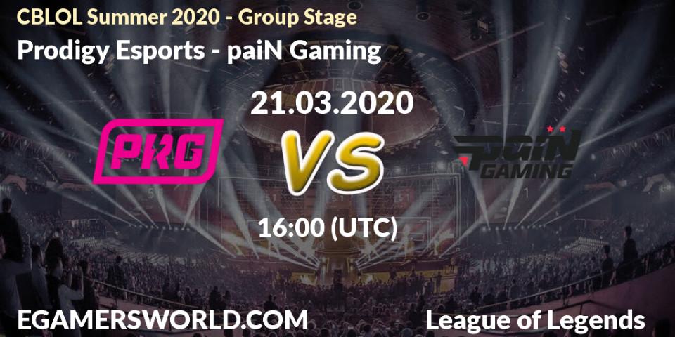 Pronósticos Prodigy Esports - paiN Gaming. 10.04.2020 at 16:00. CBLOL Summer 2020 - Group Stage - LoL