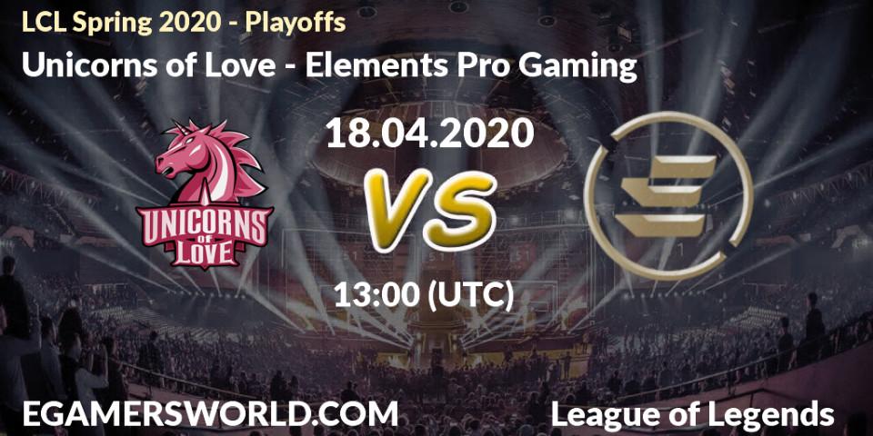 Pronósticos Unicorns of Love - Elements Pro Gaming. 18.04.20. LCL Spring 2020 - Playoffs - LoL
