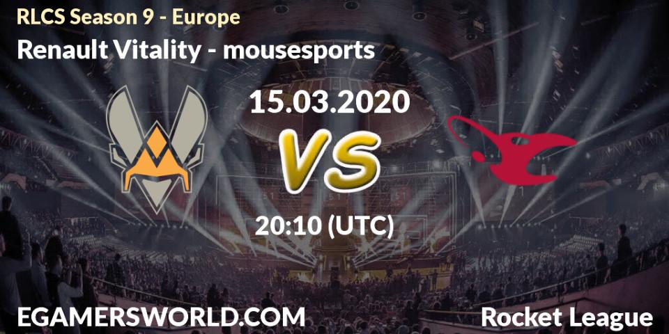 Pronósticos Renault Vitality - mousesports. 15.03.20. RLCS Season 9 - Europe - Rocket League