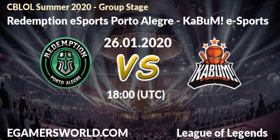 Pronósticos Redemption eSports Porto Alegre - KaBuM! e-Sports. 26.01.20. CBLOL Summer 2020 - Group Stage - LoL