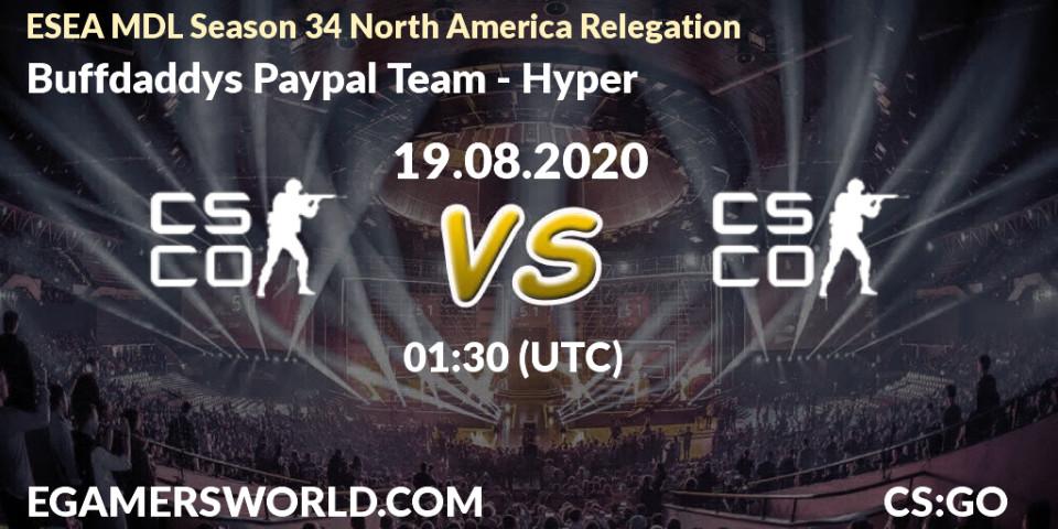 Pronósticos Buffdaddys Paypal Team - Hyper. 19.08.20. ESEA MDL Season 34 North America Relegation - CS2 (CS:GO)