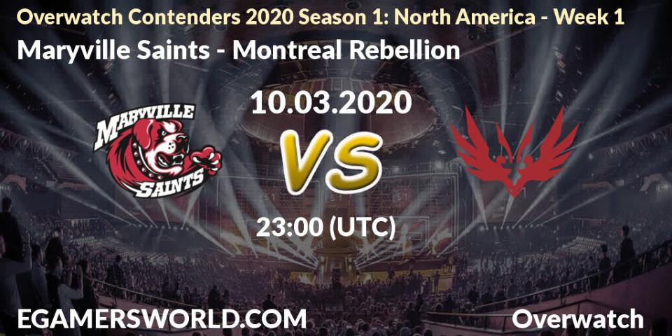Pronósticos Maryville Saints - Montreal Rebellion. 10.03.20. Overwatch Contenders 2020 Season 1: North America - Week 1 - Overwatch