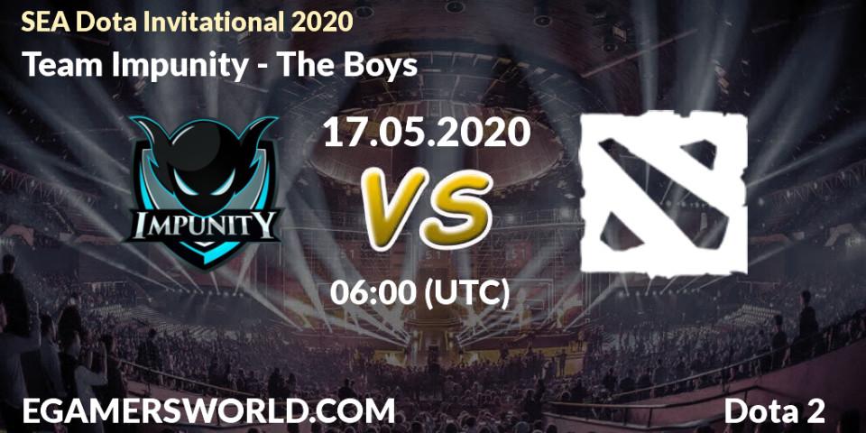 Pronósticos Team Impunity - The Boys. 17.05.2020 at 07:37. SEA Dota Invitational 2020 - Dota 2