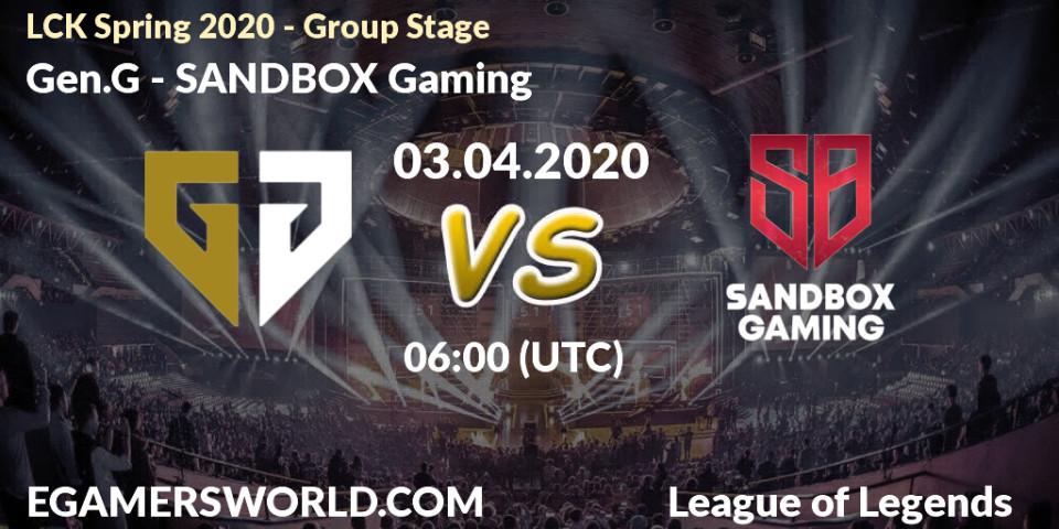 Pronósticos Gen.G - SANDBOX Gaming. 03.04.20. LCK Spring 2020 - Group Stage - LoL