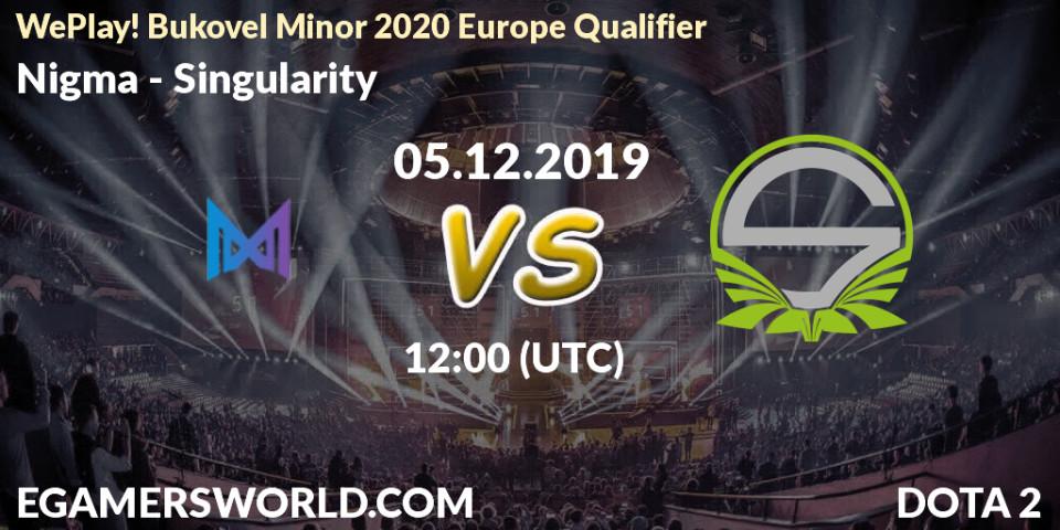 Pronósticos Nigma - Singularity. 05.12.2019 at 12:00. WePlay! Bukovel Minor 2020 Europe Qualifier - Dota 2