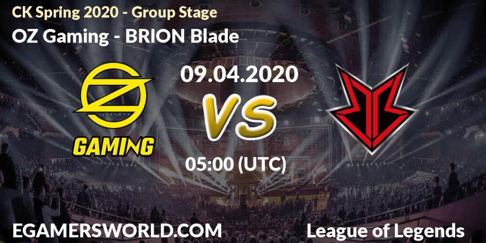Pronósticos OZ Gaming - BRION Blade. 09.04.2020 at 04:46. CK Spring 2020 - Group Stage - LoL