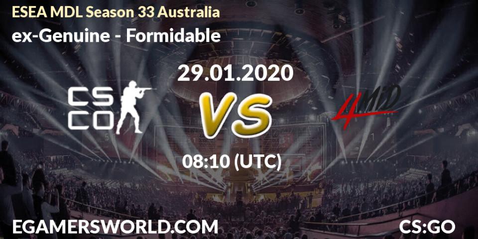 Pronósticos ex-Genuine - Formidable. 29.01.20. ESEA MDL Season 33 Australia - CS2 (CS:GO)