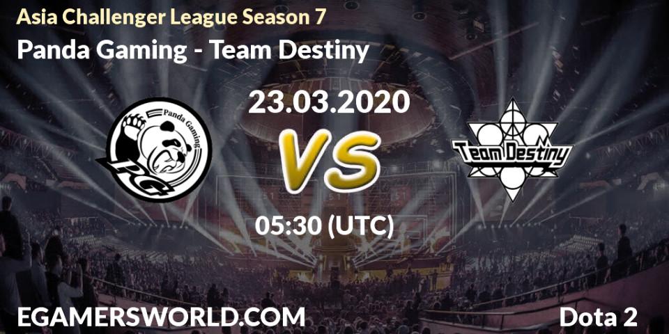Pronósticos Panda Gaming - Team Destiny. 23.03.2020 at 06:25. Asia Challenger League Season 7 - Dota 2