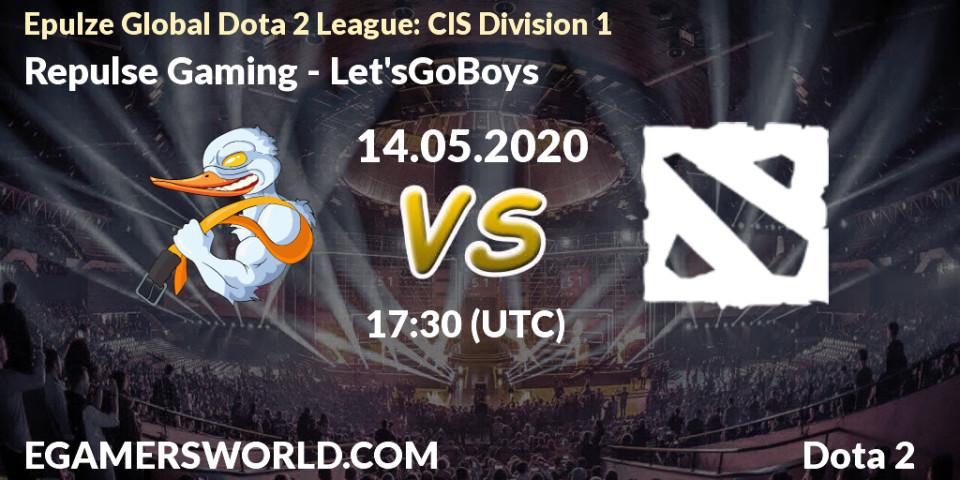 Pronósticos Repulse Gaming - Let'sGoBoys. 14.05.2020 at 17:42. Epulze Global Dota 2 League: CIS Division 1 - Dota 2