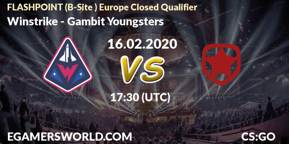 Pronósticos Winstrike - Gambit Youngsters. 16.02.20. FLASHPOINT Europe Closed Qualifier - CS2 (CS:GO)