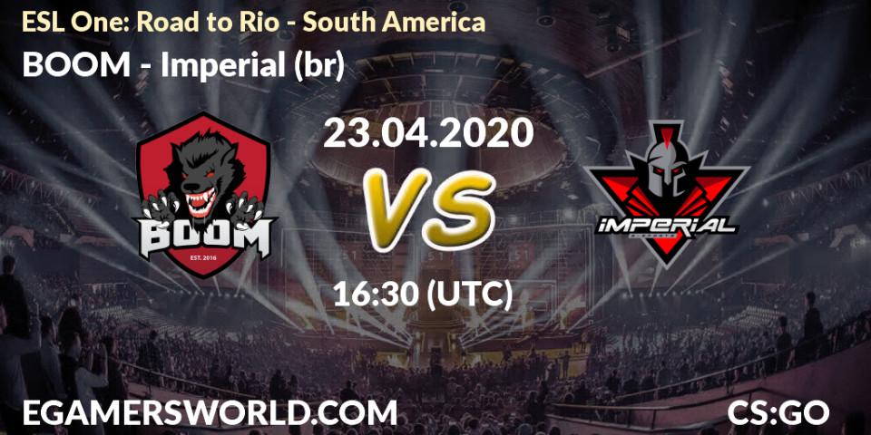 Pronósticos BOOM - Imperial (br). 23.04.2020 at 16:30. ESL One: Road to Rio - South America - Counter-Strike (CS2)