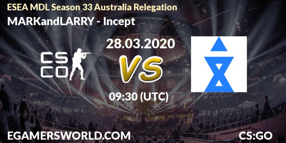 Pronósticos MARKandLARRY - Incept. 28.03.20. ESEA MDL Season 33 Australia Relegation - CS2 (CS:GO)