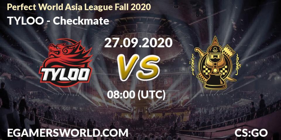 Pronósticos TYLOO - Checkmate. 27.09.2020 at 07:40. Perfect World Asia League Fall 2020 - Counter-Strike (CS2)