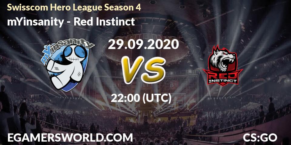 Pronósticos mYinsanity - Red Instinct. 30.09.2020 at 18:00. Swisscom Hero League Season 4 - Counter-Strike (CS2)