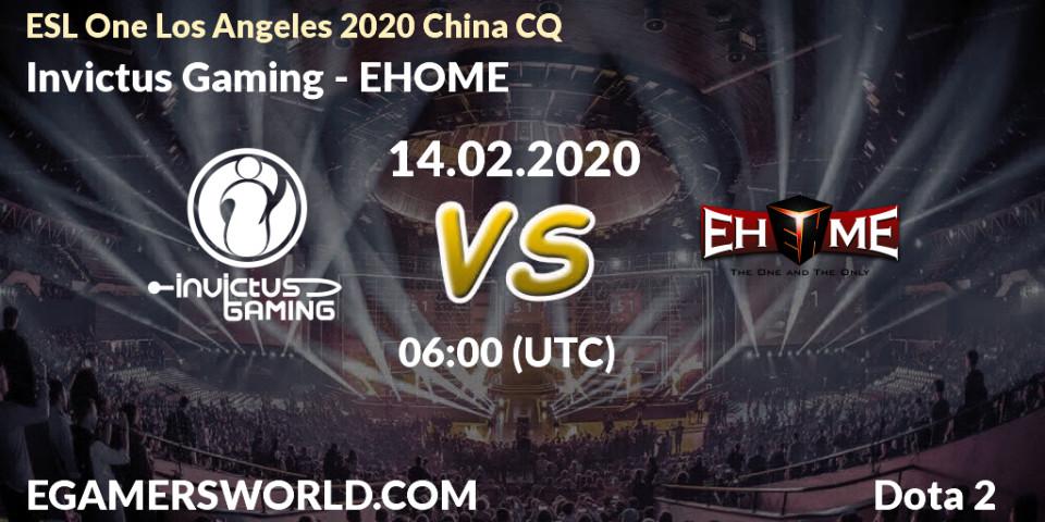 Pronósticos Invictus Gaming - EHOME. 15.02.20. ESL One Los Angeles 2020 China CQ - Dota 2