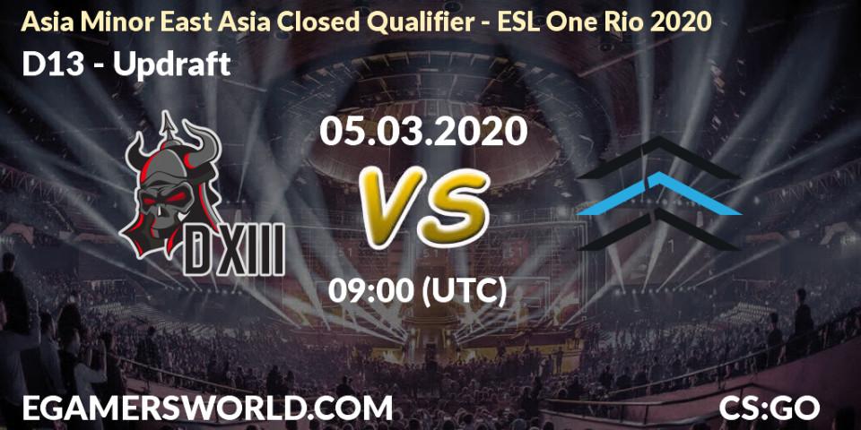 Pronósticos D13 - Updraft. 05.03.20. Asia Minor East Asia Closed Qualifier - ESL One Rio 2020 - CS2 (CS:GO)