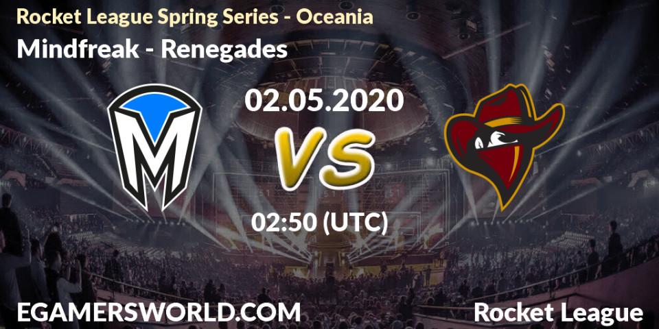 Pronósticos Mindfreak - Renegades. 02.05.2020 at 03:30. Rocket League Spring Series - Oceania - Rocket League