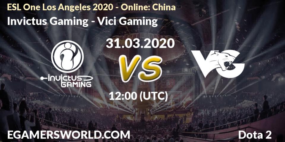 Pronósticos Invictus Gaming - Vici Gaming. 31.03.2020 at 12:02. ESL One Los Angeles 2020 - Online: China - Dota 2