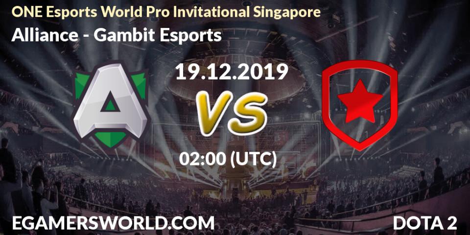 Pronósticos Alliance - Gambit Esports. 19.12.19. ONE Esports World Pro Invitational Singapore - Dota 2