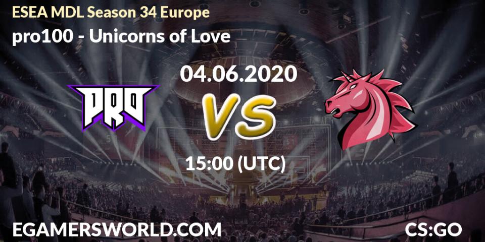 Pronósticos pro100 - Unicorns of Love. 04.06.2020 at 15:00. ESEA MDL Season 34 Europe - Counter-Strike (CS2)