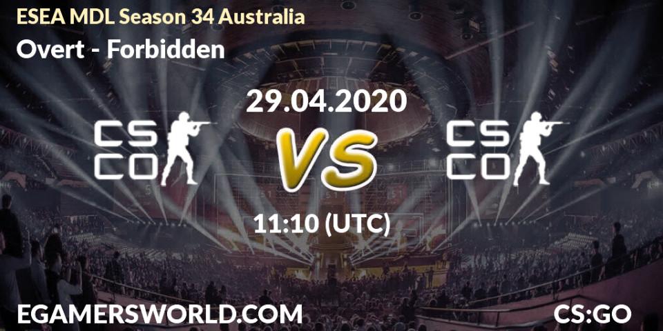 Pronósticos Overt - Forbidden. 29.04.2020 at 11:10. ESEA MDL Season 34 Australia - Counter-Strike (CS2)