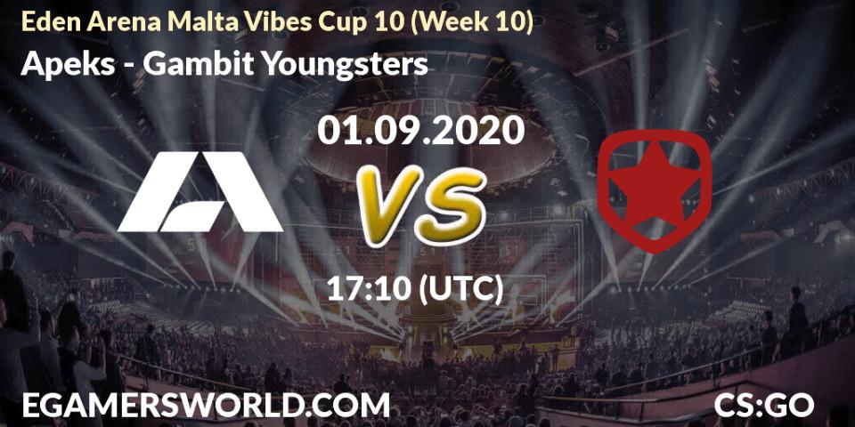 Pronósticos Apeks - Gambit Youngsters. 01.09.20. Eden Arena Malta Vibes Cup 10 (Week 10) - CS2 (CS:GO)