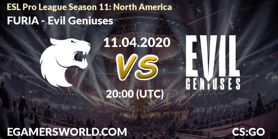 Pronósticos FURIA - Evil Geniuses. 11.04.2020 at 20:30. ESL Pro League Season 11: North America - Counter-Strike (CS2)