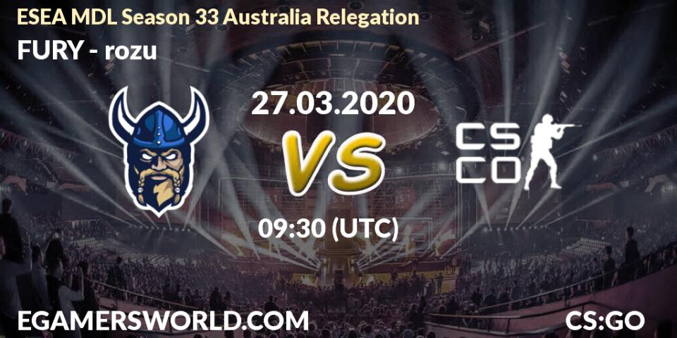 Pronósticos FURY - rozu. 27.03.2020 at 09:35. ESEA MDL Season 33 Australia Relegation - Counter-Strike (CS2)