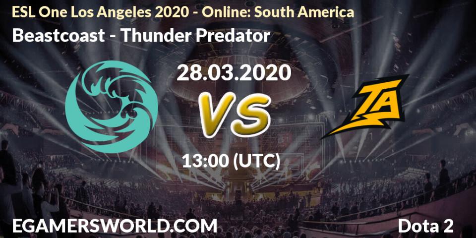 Pronósticos Beastcoast - Thunder Predator. 28.03.20. ESL One Los Angeles 2020 - Online: South America - Dota 2