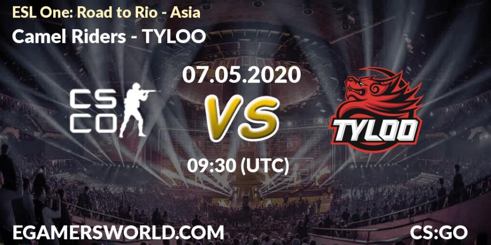 Pronósticos Camel Riders - TYLOO. 07.05.2020 at 09:30. ESL One: Road to Rio - Asia - Counter-Strike (CS2)