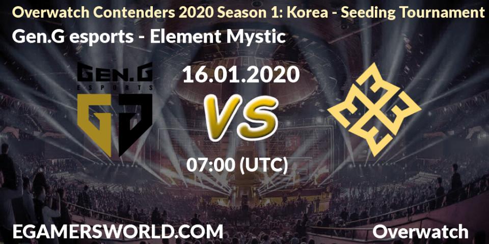 Pronósticos Gen.G esports - Element Mystic. 16.01.20. Overwatch Contenders 2020 Season 1: Korea - Seeding Tournament - Overwatch