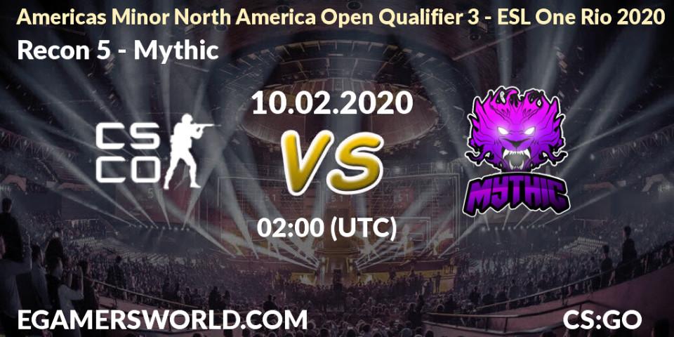 Pronósticos Recon 5 - Mythic. 10.02.2020 at 02:45. Americas Minor North America Open Qualifier 3 - ESL One Rio 2020 - Counter-Strike (CS2)