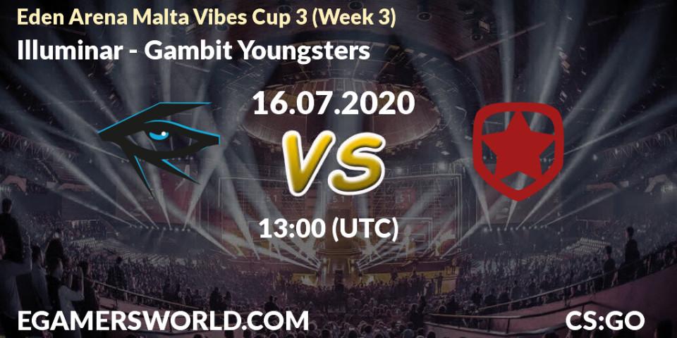 Pronósticos Illuminar - Gambit Youngsters. 16.07.20. Eden Arena Malta Vibes Cup 3 (Week 3) - CS2 (CS:GO)