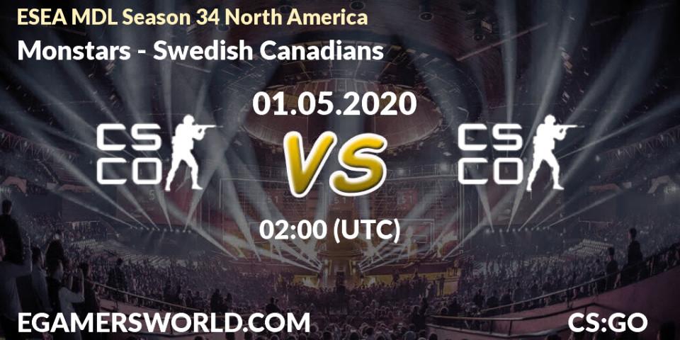 Pronósticos Monstars - Swedish Canadians. 01.05.20. ESEA MDL Season 34 North America - CS2 (CS:GO)
