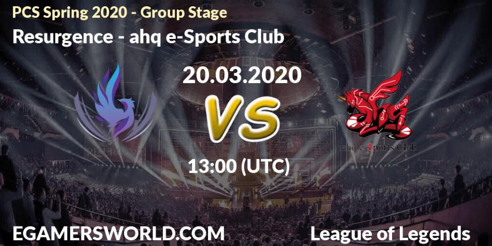 Pronósticos Resurgence - ahq e-Sports Club. 20.03.2020 at 13:00. PCS Spring 2020 - Group Stage - LoL