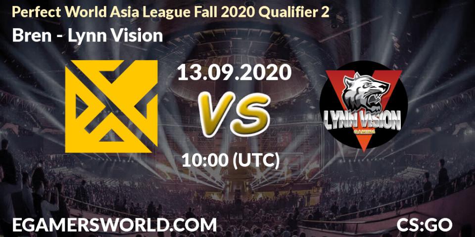 Pronósticos Bren - Lynn Vision. 13.09.2020 at 10:00. Perfect World Asia League Fall 2020 Qualifier 2 - Counter-Strike (CS2)