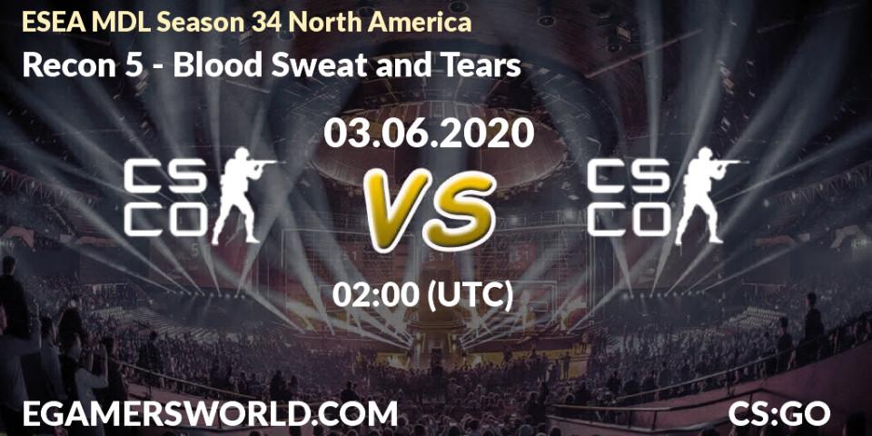 Pronósticos Recon 5 - Blood Sweat and Tears. 03.06.2020 at 02:30. ESEA MDL Season 34 North America - Counter-Strike (CS2)