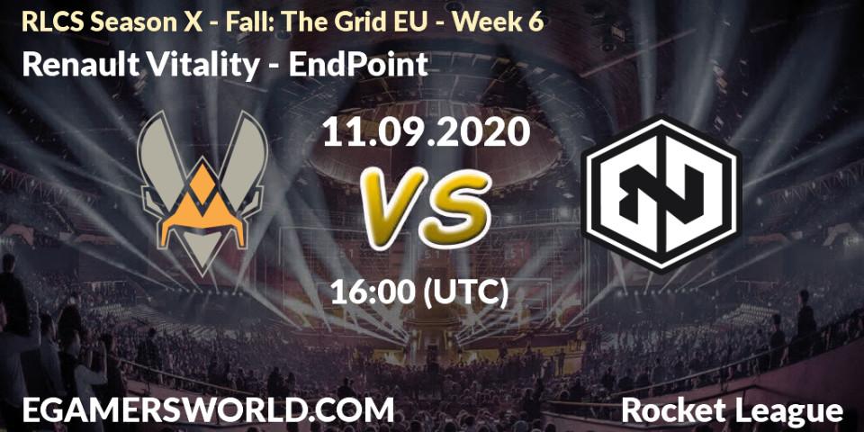 Pronósticos Renault Vitality - EndPoint. 11.09.2020 at 16:00. RLCS Season X - Fall: The Grid EU - Week 6 - Rocket League