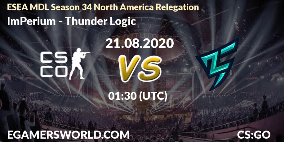 Pronósticos ImPerium - Thunder Logic. 21.08.20. ESEA MDL Season 34 North America Relegation - CS2 (CS:GO)