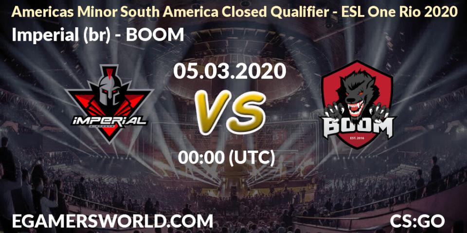 Pronósticos Imperial (br) - BOOM. 05.03.2020 at 00:00. Americas Minor South America Closed Qualifier - ESL One Rio 2020 - Counter-Strike (CS2)